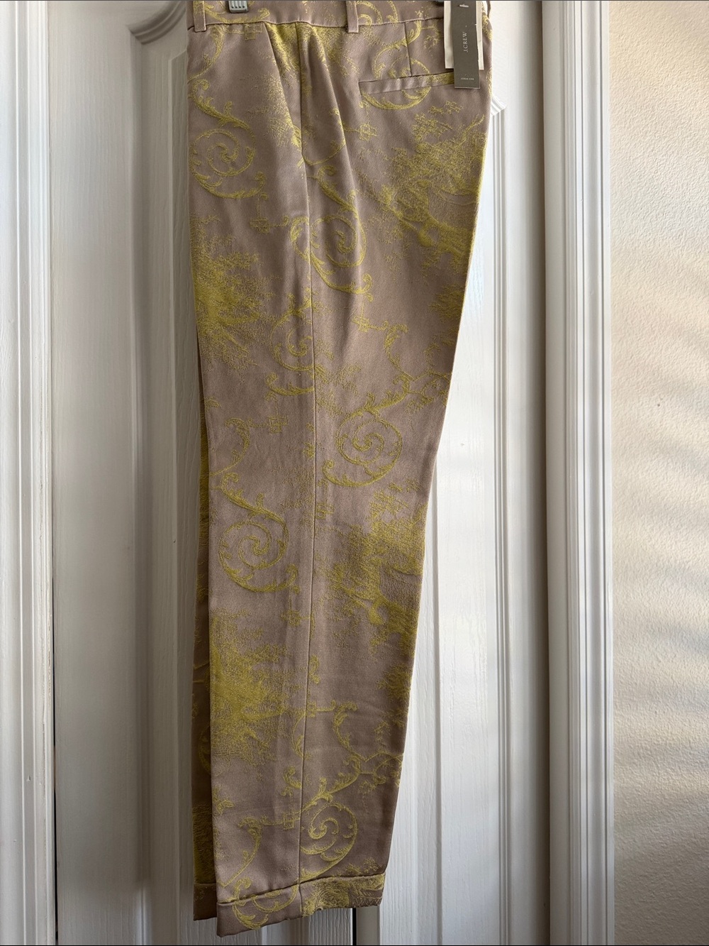 J. Crew Taupe Dress Pants with Yellow Jacquard Detail. NWT